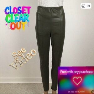 👛2/$20 H&M Green Faux Leather Raw Edge Skinny Pants, 6
